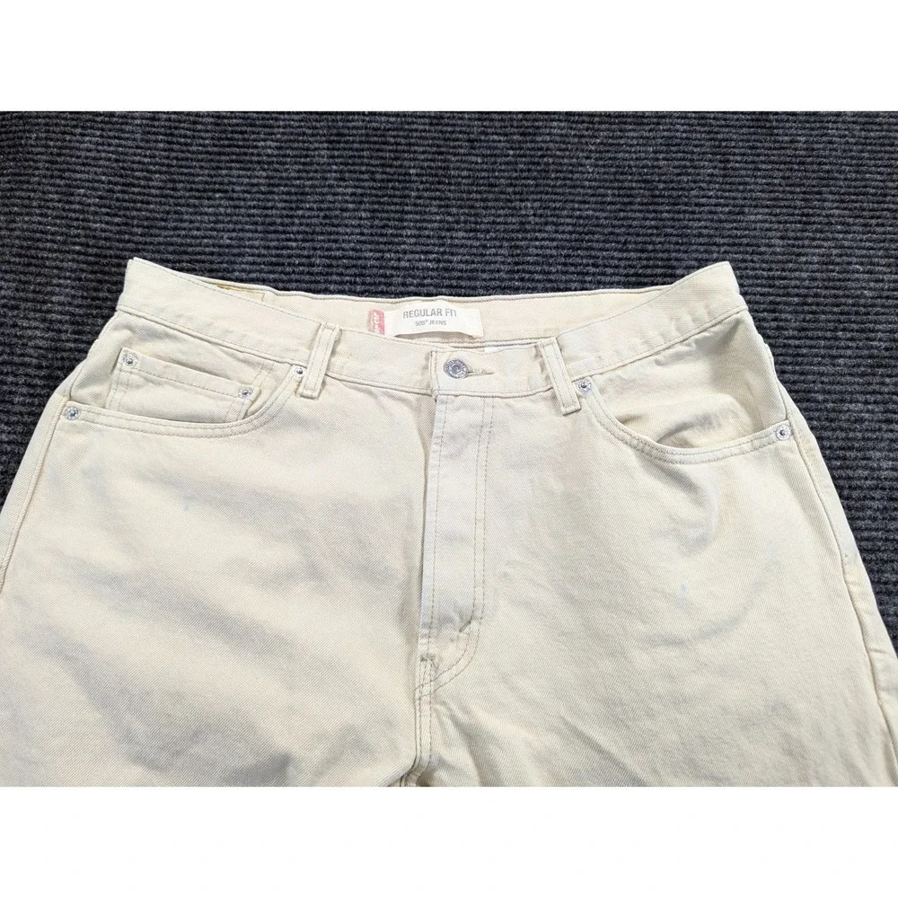 Levi's 505 Regular Fit Jeans Mens 36x32 Off White Denim Cotton Straight Leg